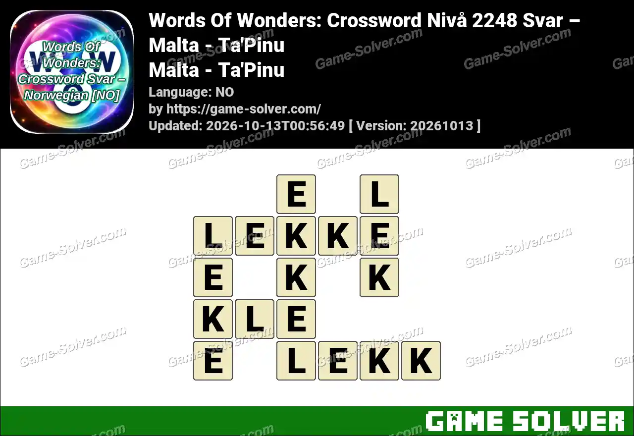 Words Of Wonders: Crossword Nivå 2248 Svar – Malta – Ta’Pinu